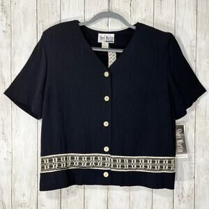Vintage Sheri Martin Short Sleeve V Neck Shoulder Pads Shirt Blouse 14